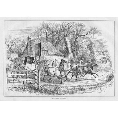 Victorian Coaching Scene - An Interrupted Choice - Antique Print 1882