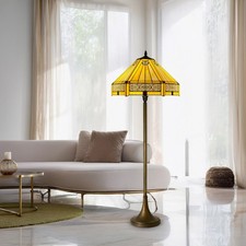 Image of Antique Tiffany Style Floor Lamp 16" Stained Glass Decorative Living Room Light