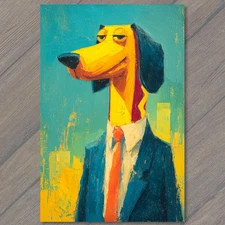 Art Print Yellow Dog Suit Orange Tie Blue Green City Confident Expression Fun