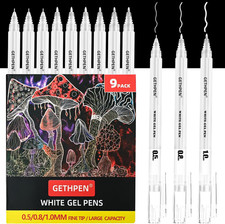 White Gel Pens 9 Pack, 0.5/0.8/1.0Mm Tips Opaque Ink for Journaling Art