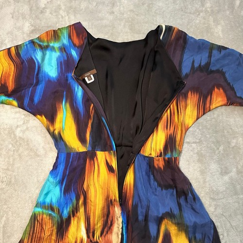 Single Silk Mini Dress Women Size M Multicolor Art to Wear Maximalist Artsy Vtg - Picture 4 of 11