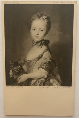 Postcard Girl with a Cat Perronneau National Gallery Rembrandt Photogravure
