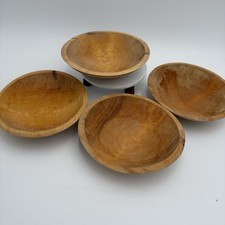 Handcarved Spalted Wooden Bowls Oval Salad Set Of 4 Handcrafted MCM 7x8  