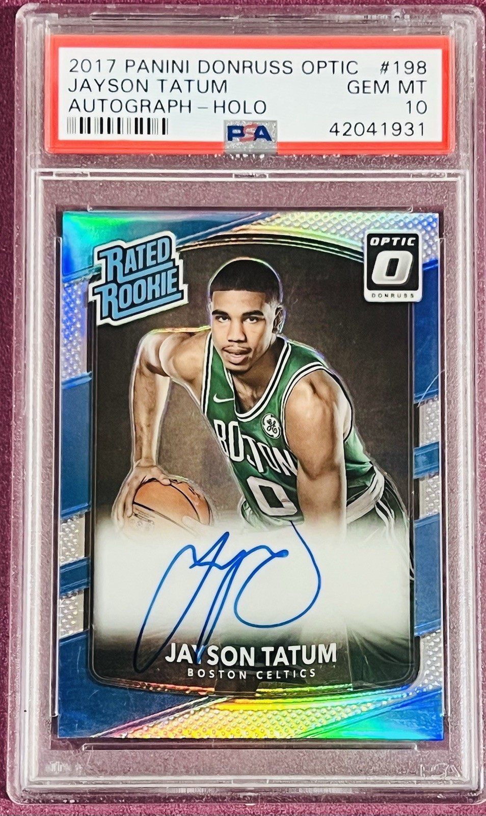 Jayson Tatum 2017-18 Donruss Optic Holo Auto RC PSA 10 Rated Rookie Celtics Card