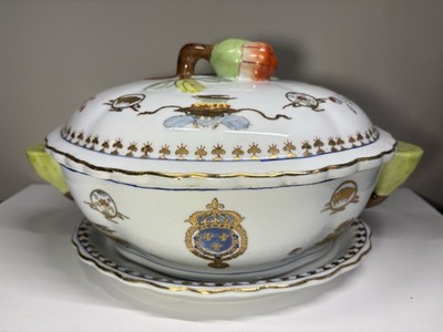 Vtg Asian Large 14   Soup Tureen Covered Lidded Dish 3 Pc Porcelain