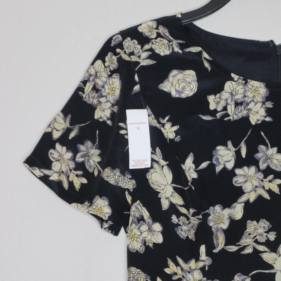 Petite Sophisticate VTG Womens Navy Floral Print SS Silk A Line Mini Dress 4 B54 - Image 3 of 4