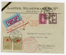 P92/42 TURKEY 1932 ZEPPELIN AIRMAIL COVER TO BRAZIL SIEGER 157