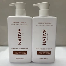 2 X Native Facial Care Moisturizing Facial Cleanser 12 fl oz Coconut & Vanilla
