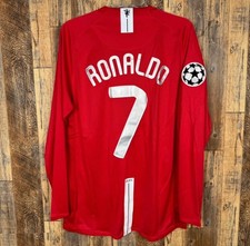 Manchester United 2007-08 Home Long Sleeve Soccer Jersey RONALDO #7 Men’s M