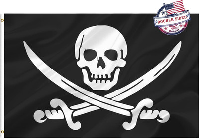 Jolly Roger Double Sided 3X5 Outdoor Flag - Heavy Duty 3Ply, Super Durable, Skul