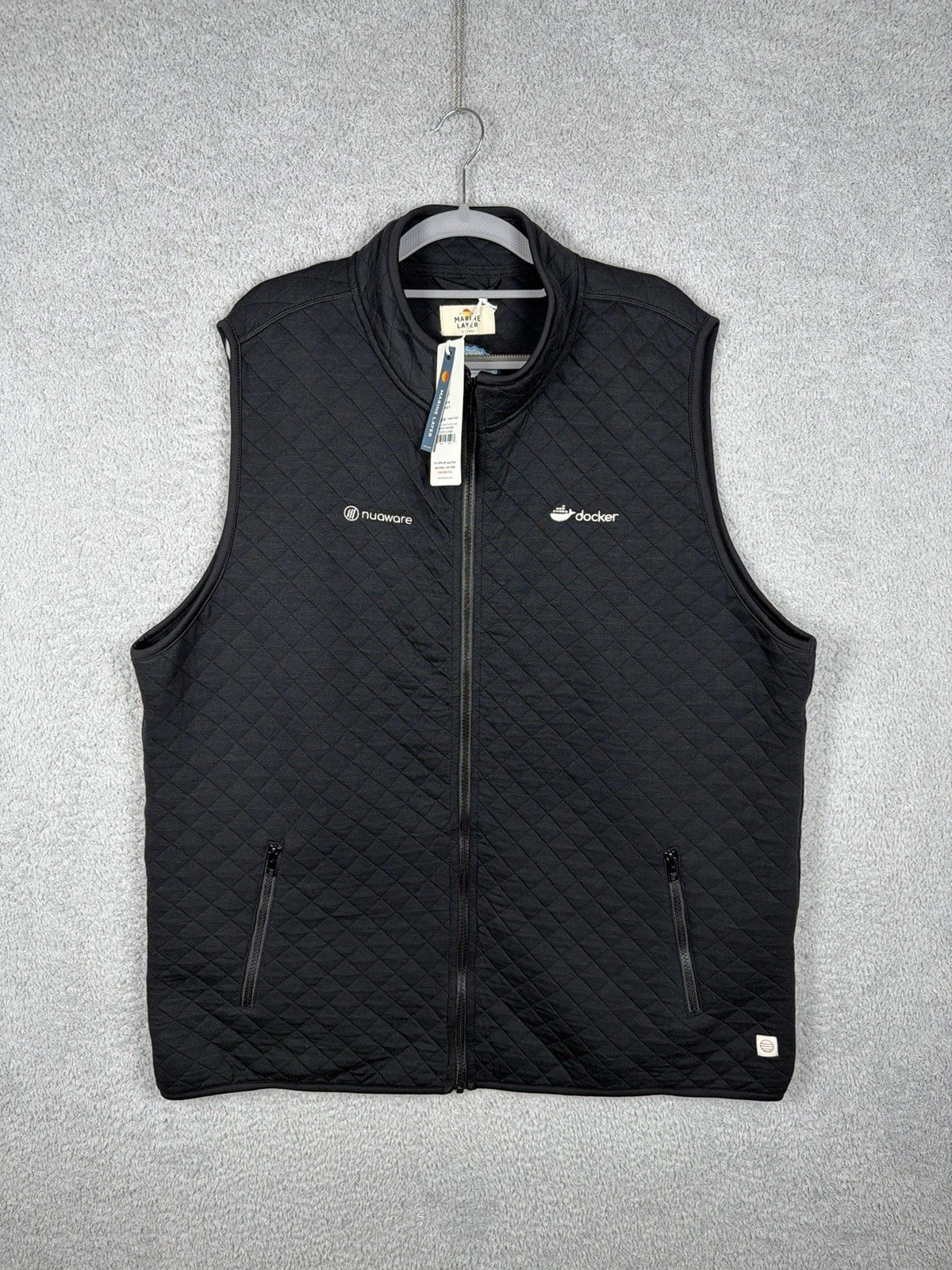 NWT Marine Layer Corbet Men's XL Quilted Full Zip Vest Casual Black Embroidered