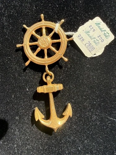 Miriam Haskell Signed Vintage Nautical Gold Tone Brooch Marshall Field’s tag