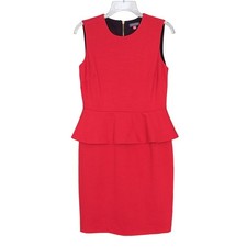 Vince Camuto Red Peplum Sheath Dress Size 6 Gold Zip Work Chic