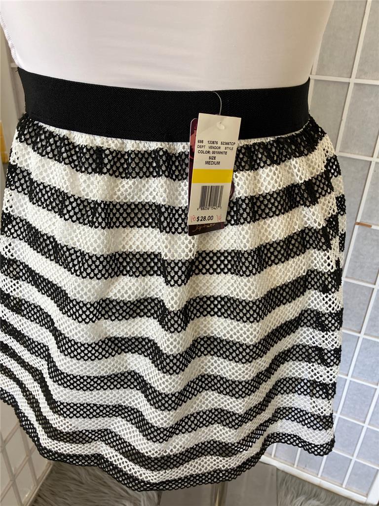 NEW Women's Soprano Medium Black White Mesh Striped Mini Skirt | eBay