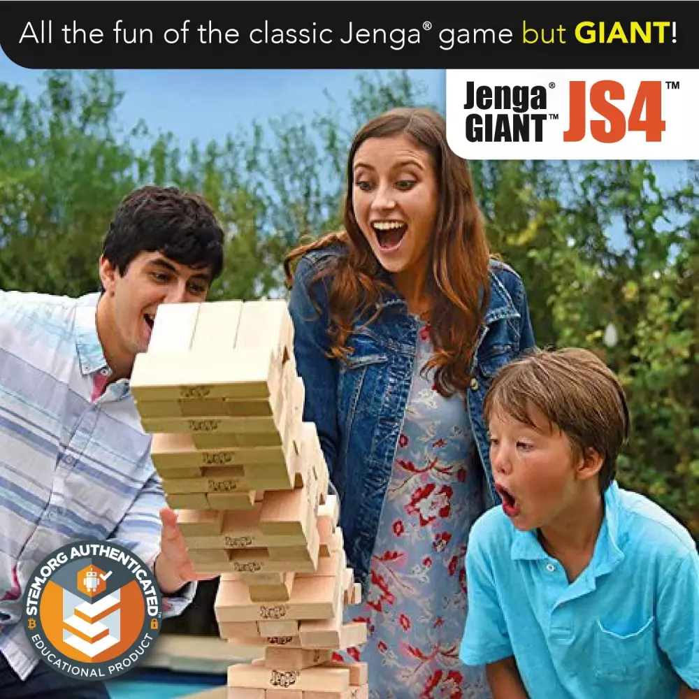 Jenga Official Giant JS4 - Oversized Stacks to Over 3 Feet in Play,  Includes Heavy-Duty Carry Bag, Premium Splinter Resistant Hardwood Blocks