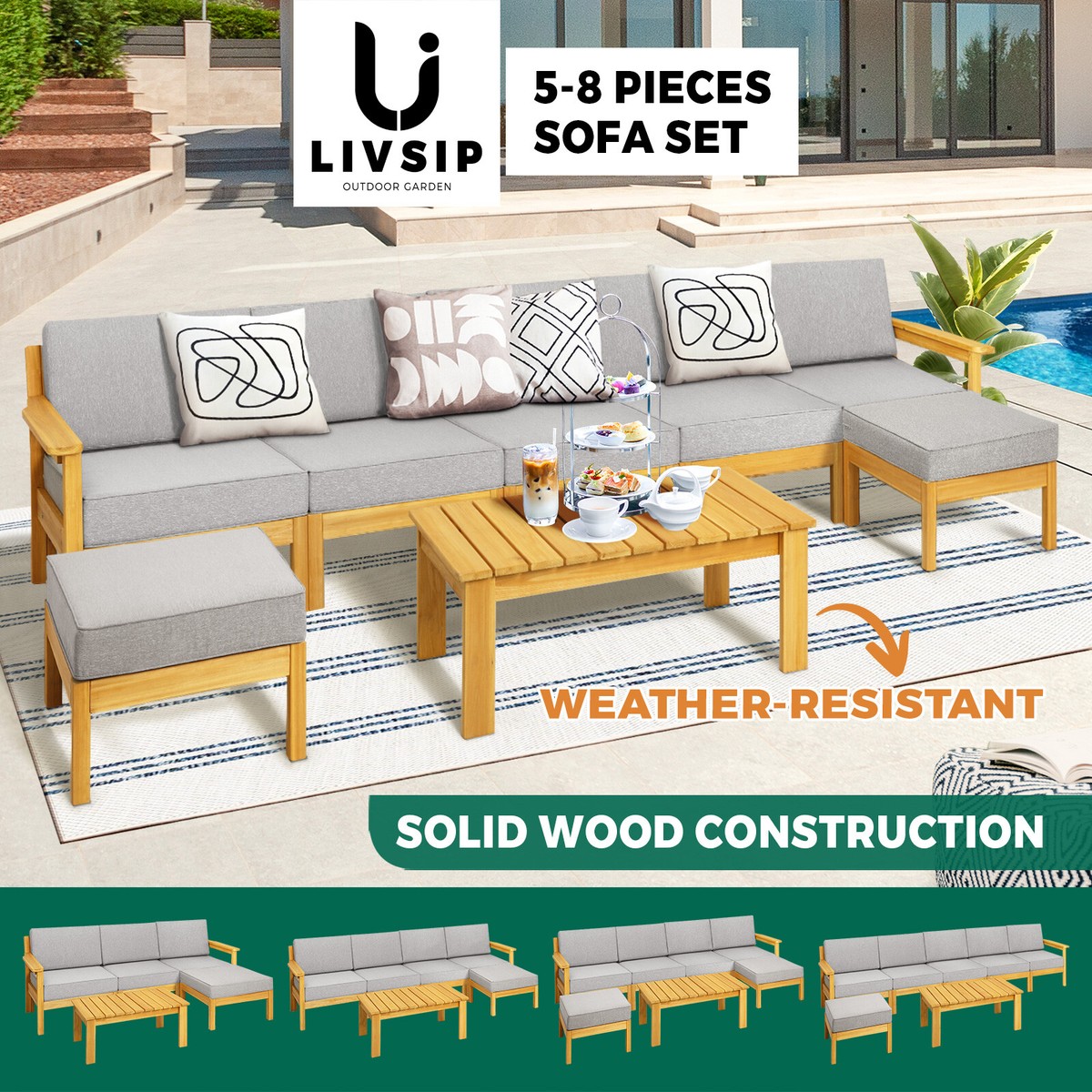 Livsip Outdoor Furniture 5-8Piece Sofa Set Garden Lounge Patio