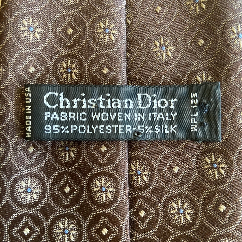 Corbata Christian Dior mezcla seda marrón azul detalles 55” longitud hecha en EE. UU. Foto 2 de 4