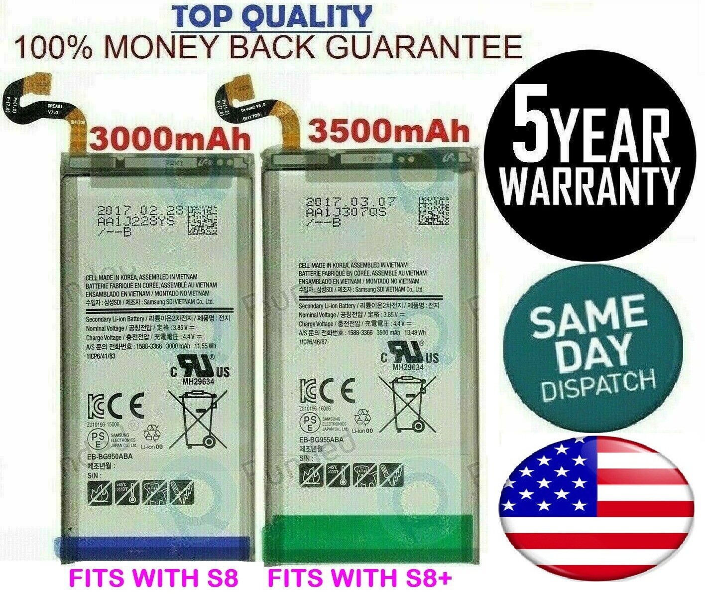 Battery Fits With S8 / S8 PLUS Battery Replacement EBBG950ABA Samsung