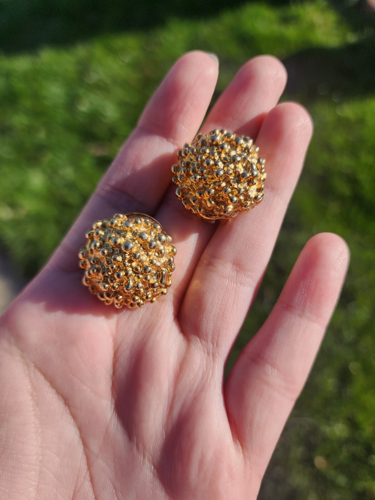 Vtg KJL Designer Signed Gold Tone Nugget Brutalis… - image 1