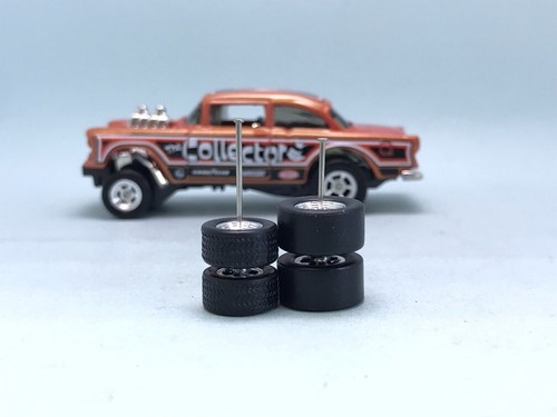 R437 Hot Wheels 1/64 Real riders# Drag 5 Spoke Chrome '55 Gasser Rubber Wheels - Picture 2 of 4