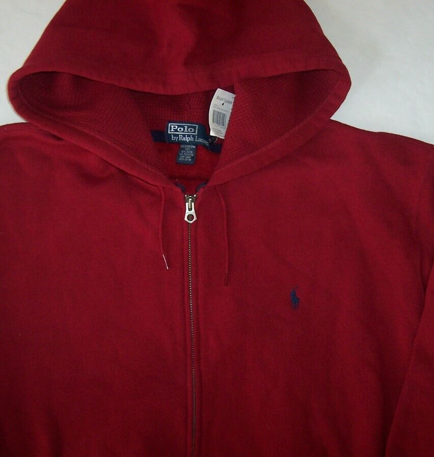 Polo Ralph Lauren nuova con etichette VINO ROSSO FULL ZIP giacca termica con cappuccio XXL 2XL NAVY PONY