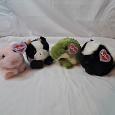Lot Of 4 Vtg PUFFKINS PLUSH ANIMALS Cow Pig Percy Gator Albert Skunk Odie TAGS
