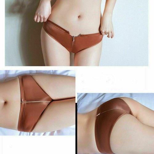 Women Zip Open Crotch Panties See Through Briefs Shiny Glossy Underwear Lingerie - Picture 14 of 17