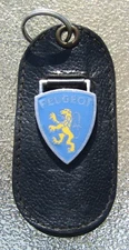 Vintage CUD Made In England PEUGEOT Enamel Leather Key FOB Key Ring Look RARE