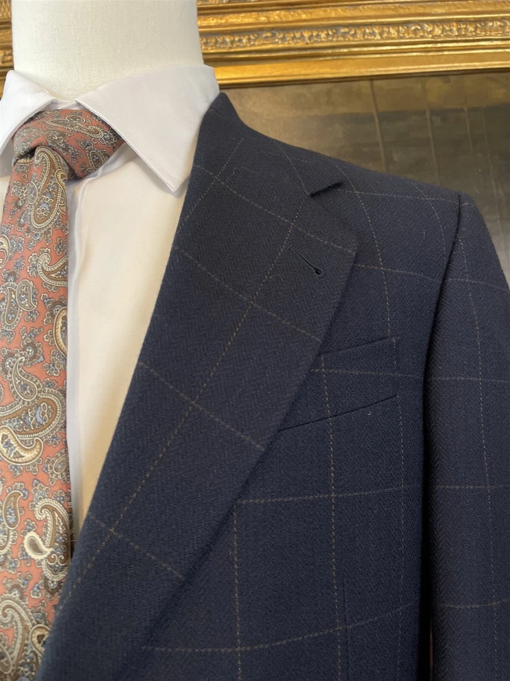 Blazer Saks Fifth Avenue 38S Lana Cachemira Azul Oscuro Espiga Ventana 2Btn Foto 2 de 4