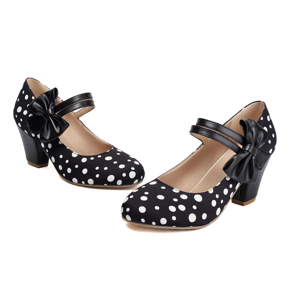 Moda Para mujeres Moño Tacones en Bloque Zapatos Dulce Vestido Fiesta Lunares Lolita Talla Foto 4 de 4