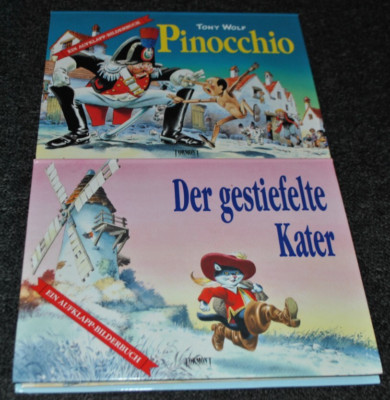 Tony Wolf 2 Aufklapp- Bilderbücher Der gestiefelte Kater Pinocchio  1996 Tormont