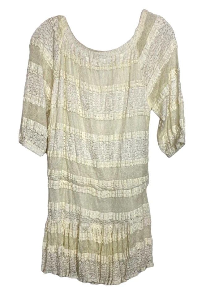GB Vestido de encaje texturizado de manga corta GB Cream Talla M Boho Party Fairy Foto 2 de 4