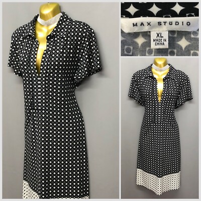 Max Studio Kleid schwarz-weiß geometrisch XL stretchig Jersey guter Zustand