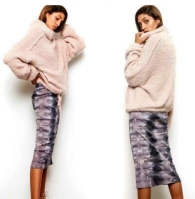 Young Fabulous & Broke Lorena Fuzzy Drawstring Sweater In Blush Pink Size S/M