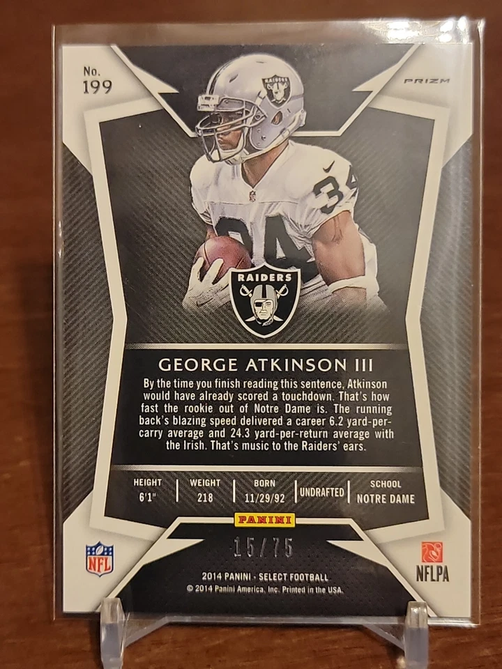 2014 Panini Select Orange Prizm /75 George Atkinson III #199 Rookie RC - Image 2 of 2