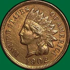 1902 Indian Head Cent Almost Uncirculated AU Coin, Cleaning #43779