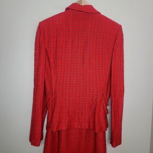 Vtg St. John Collection Knit Skirt Suit Red Gold Button Blazer Set Career Sz 16 - Picture 4 of 8