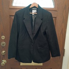 VINTAGE Sag Harbor 90s Blazer Womens 16P Black One Button Pure New Wool Blend