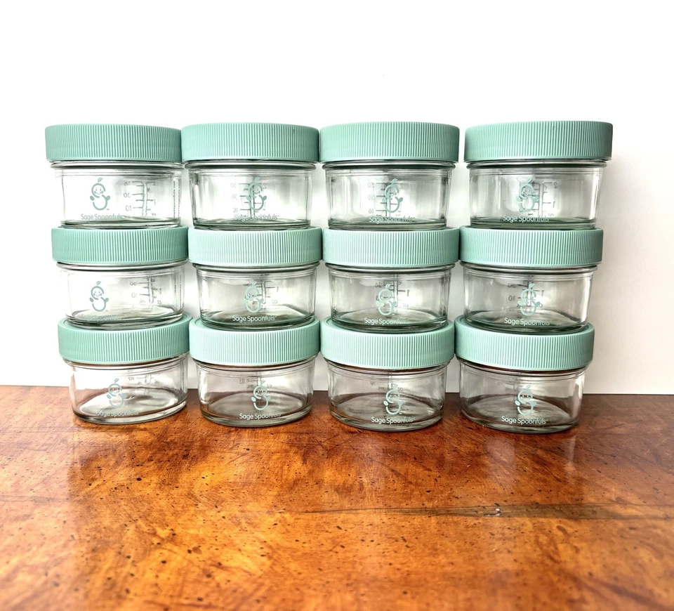 12 Sage Spoonfuls Glass Big Batch 2oz Jars With Lids Baby Food - Image 2 of 4
