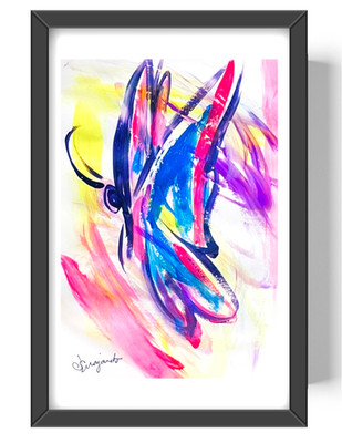 Guajardo Art: Blue Pink Butterfly Swirls 9X6 Paper Abstract Neon Expressionism