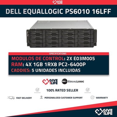 DELL EQUALLOGIC PS6010 16LFF 2xE03M005 + 10x CADDY + 2x QUELLEN