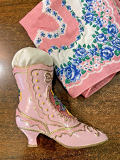 Sewing Collectible Pincushion Pink Ceramic Victorian Style Shoe  Floral Hankie