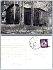 RPPC Hayward WI Log Cabin Forest Photo Postcard