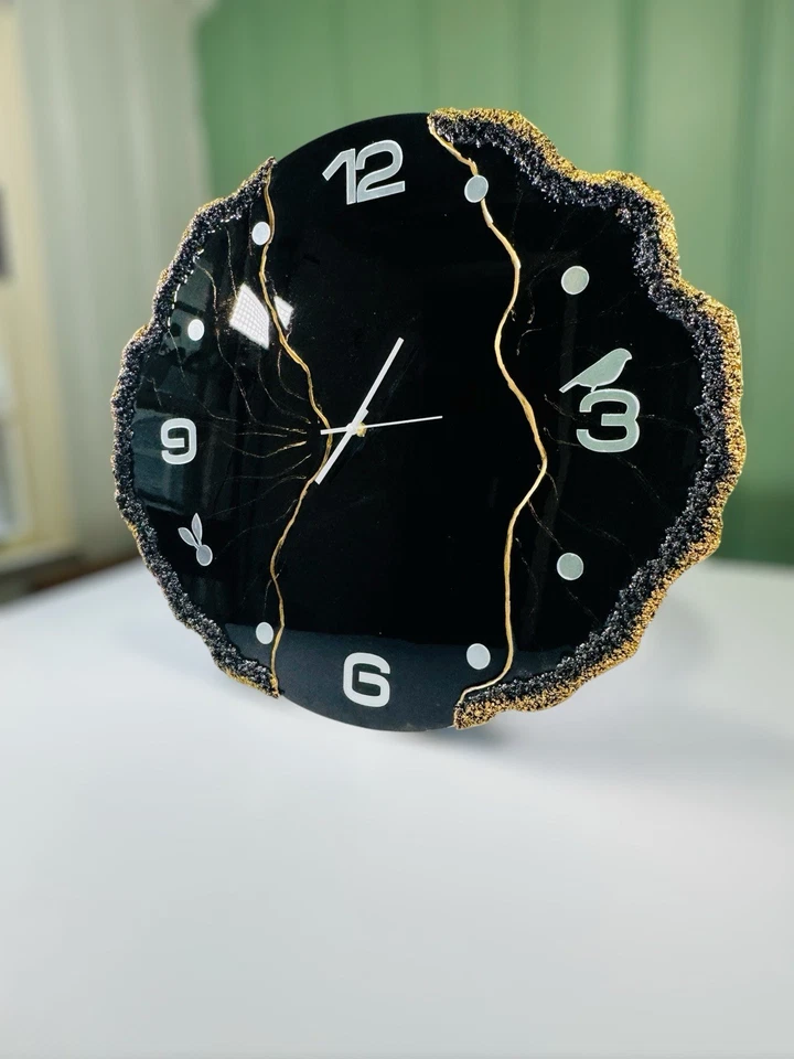 Handmade Epoxy Wall Clock ,Home Decor ,luxury And Modern,in Black /white/ Golden - Image 3 of 4