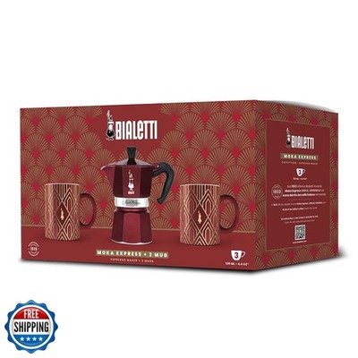 Bialetti Set Moka Express 3 Cups + 2 Mugs Art Deco