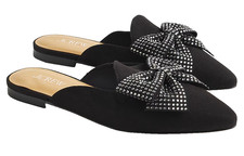 J Crew Women's Mule Flats 8 Black Rhinestone NWT