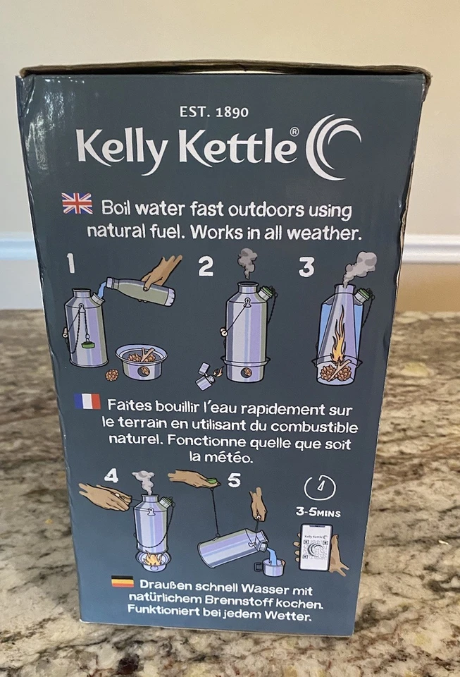 Kelly Kettle Trekker 不锈钢露营水壶和流浪汉炉 轻量级 全新  — 第 2/4 张图片