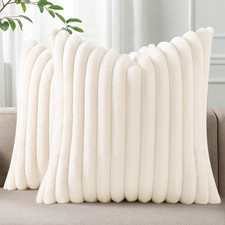 Faux Fur Plush Fall Throw Pillow Covers 18X18 Set of 2, Luxury Soft Fluffy Strip