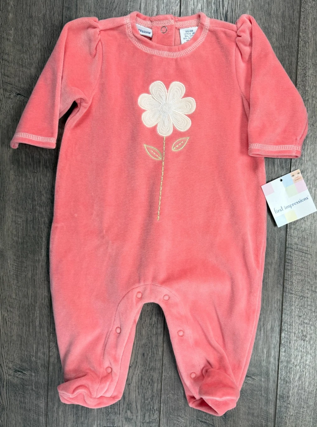New Baby Girl Clothes First Impressions 0-3 Month Pink Velour Flower Outfit
