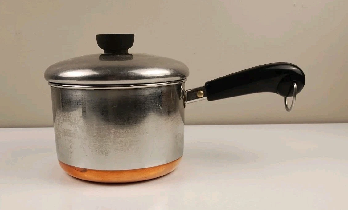 Revere Ware 2 Qt Copper Bottom Sauce Pan + Lid Clinton IL Stainless Steel 1978